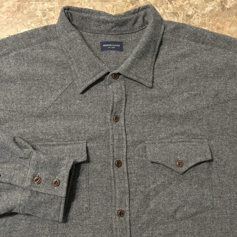 Proper Cloth Shirt Mens 19.5 37.5 Grey Subalpino Long Sleeve Merino Wool Western